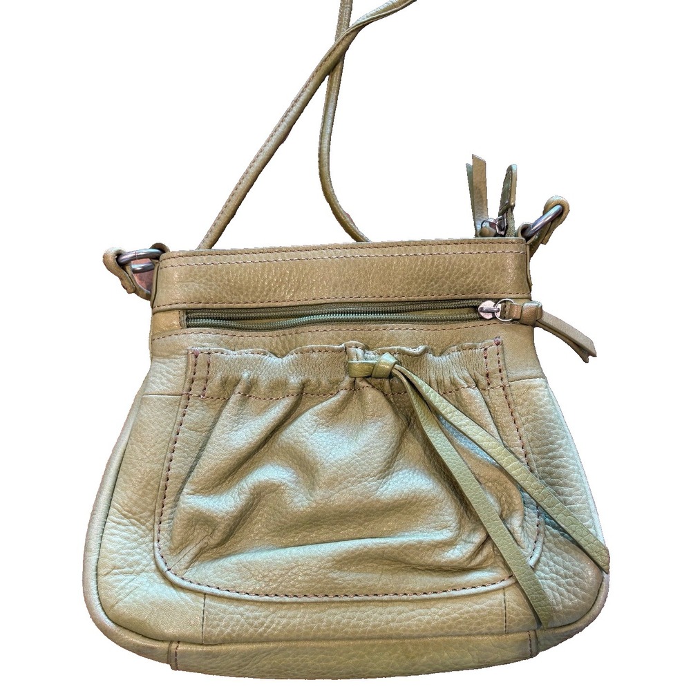 FOSSIL‎ green leather purse crossbody outer pocket zipper closure small size